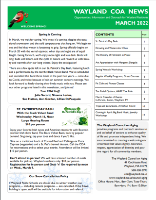 Front page of March 2022 newsletter 